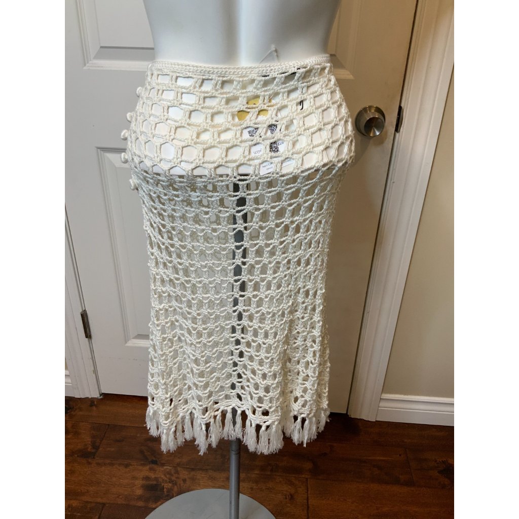Marysia White Open Crochet Knit Fringe Pool Mini Skirt Nwt $489 Size Small — image 7 of 8